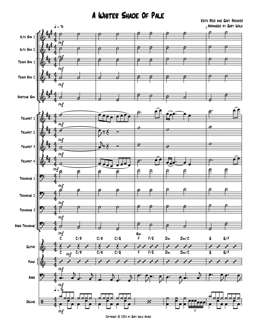 A Whiter Shade Of Pale A Whiter Shade Of Pale Jazz Ensemble scores gallery preview page 1