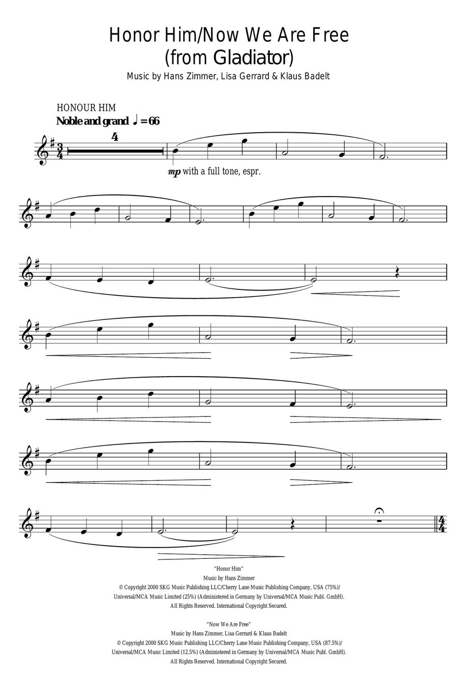 Honor Him/Now We Are Free (from Gladiator) Alto Saxophone scores gallery preview page 1