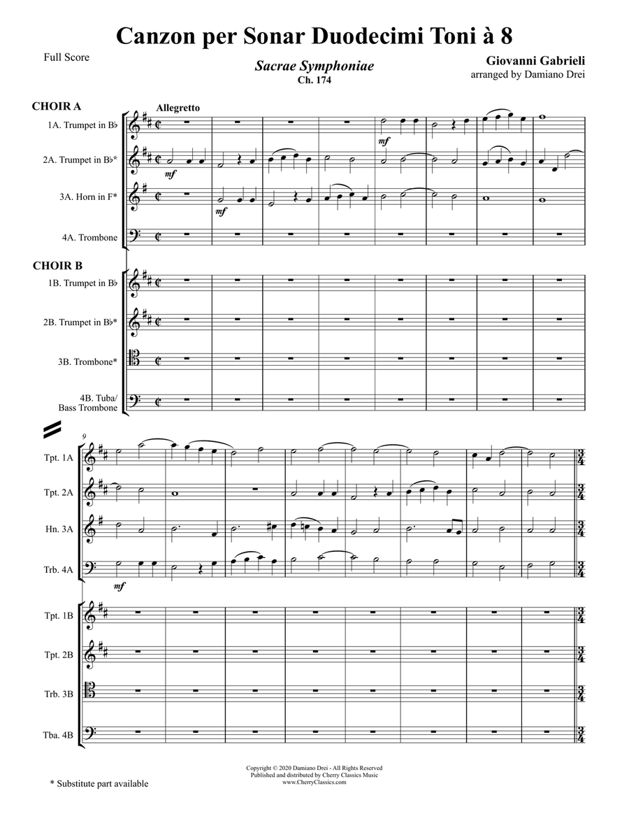 Canzon per Sonar Duodecimi Toni a 8 for 8-part Brass Ensemble Large Ensemble scores gallery preview page 2