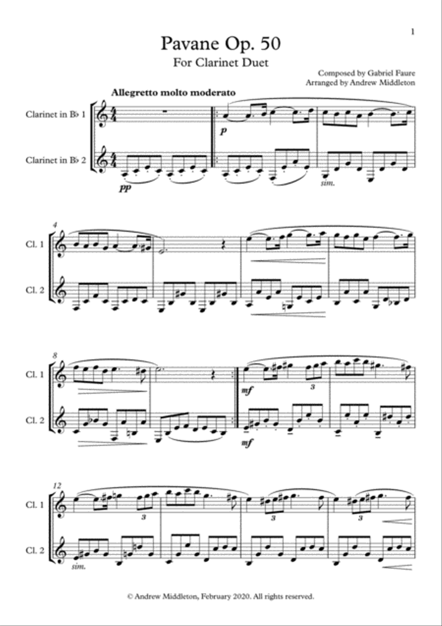 Pavane Op. 50 arranged for Clarinet Duet Clarinet Duet scores gallery preview page 3