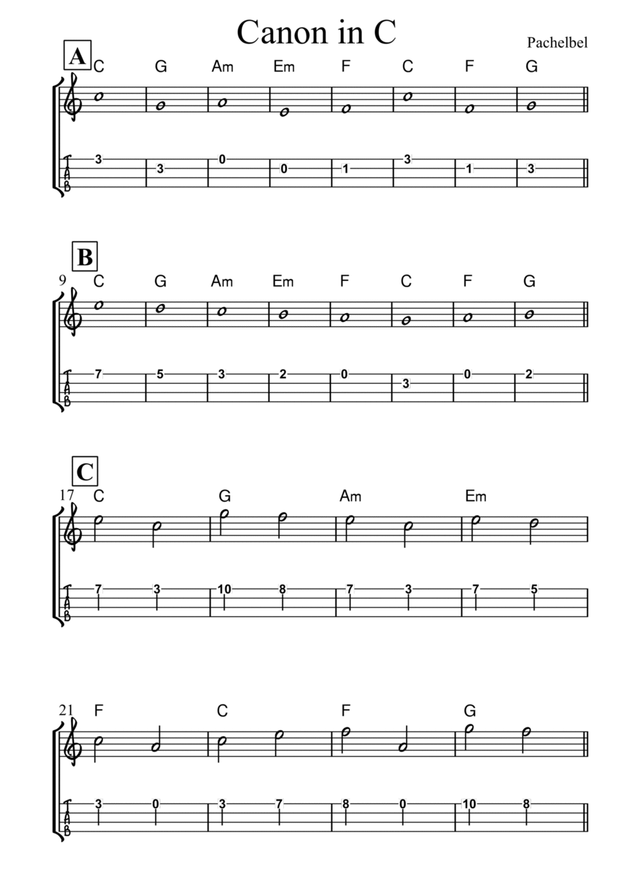 Canon in C for Ukulele Small Ensemble scores gallery preview page 1
