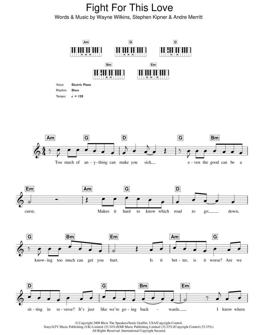 Fight For This Love Piano scores gallery preview page 1
