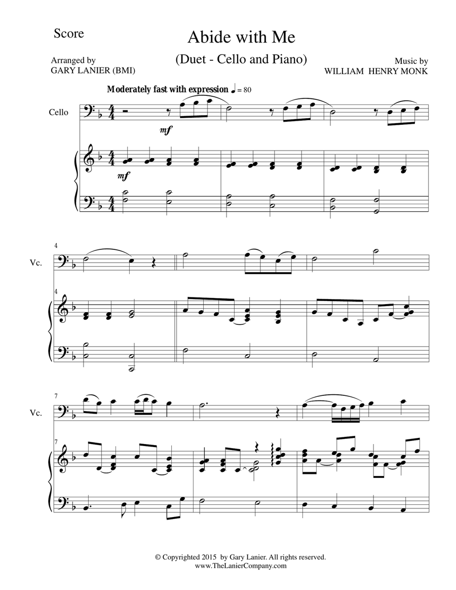 ABIDE WITH ME (Duet – Cello and Piano/Score and Parts) Piano scores gallery preview page 1