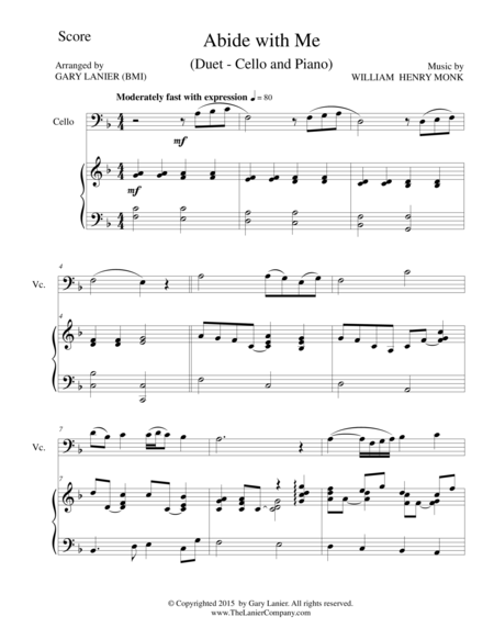 ABIDE WITH ME (Duet – Cello and Piano/Score and Parts) image number null