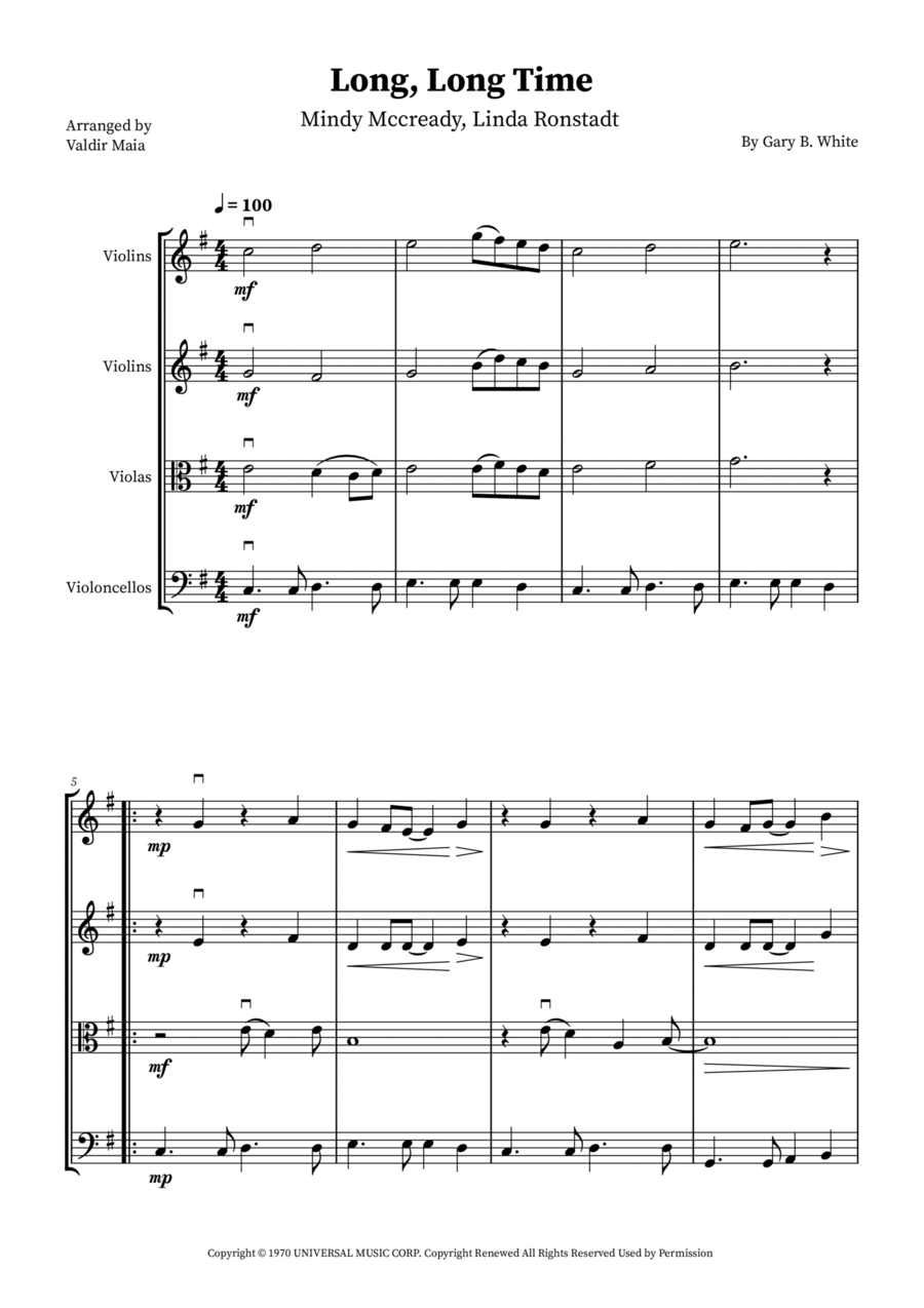 Long Long Time String Quartet scores gallery preview page 1