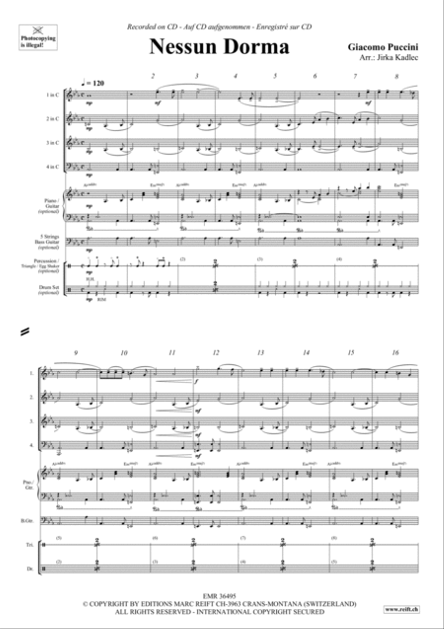 Nessun Dorma Woodwind Quartet scores gallery preview page 2