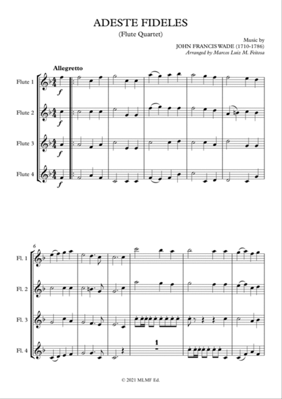 Adeste Fideles - Flute Quartet Adeste Fideles - Flute Quartet Flute Quartet scores gallery preview page 3