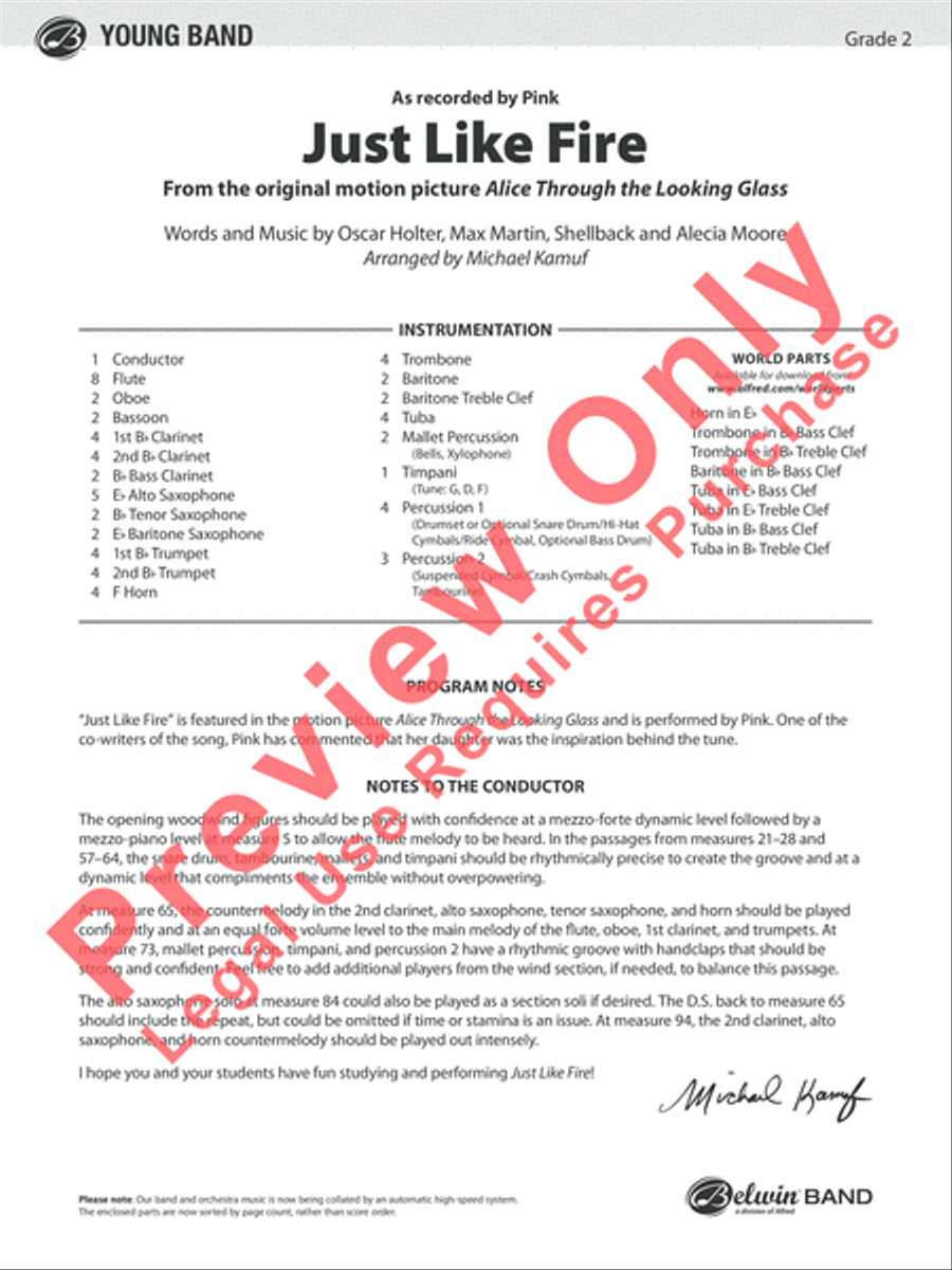 Just Like Fire Concert Band scores gallery preview page 2