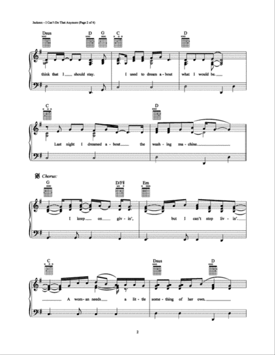 I Can't Do That Anymore Piano, Vocal, Guitar scores gallery preview page 2