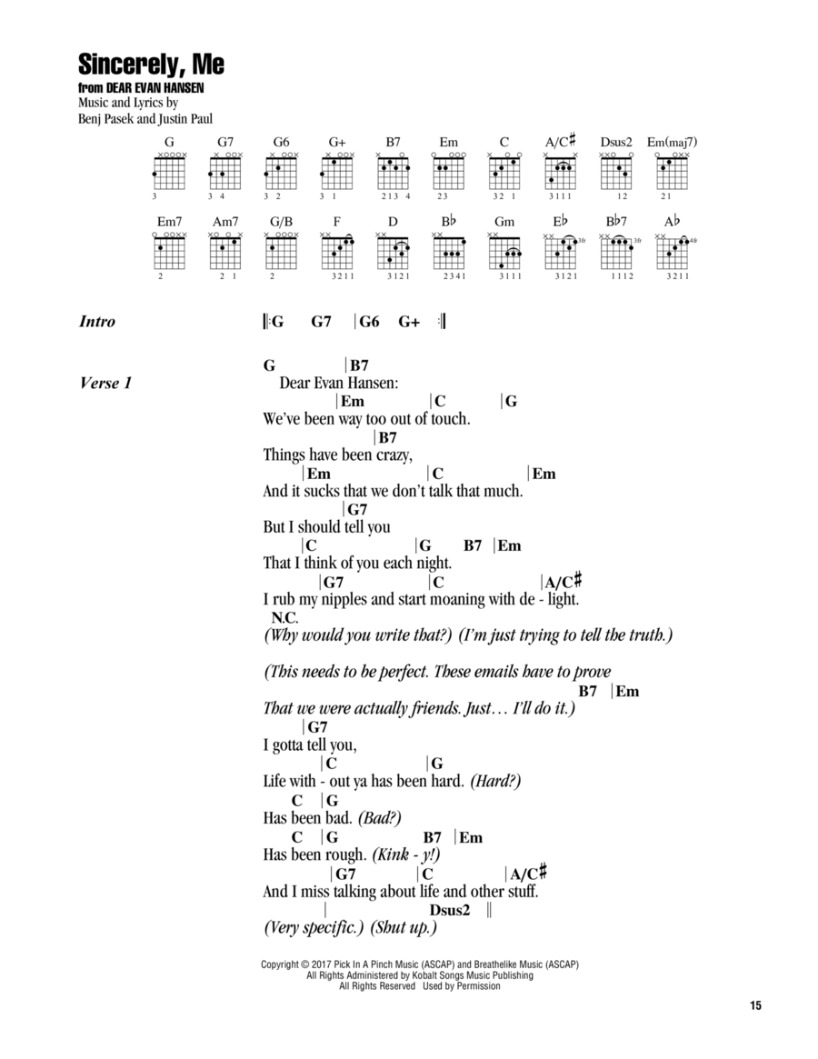 Sincerely, Me (from Dear Evan Hansen) Guitar scores gallery preview page 1