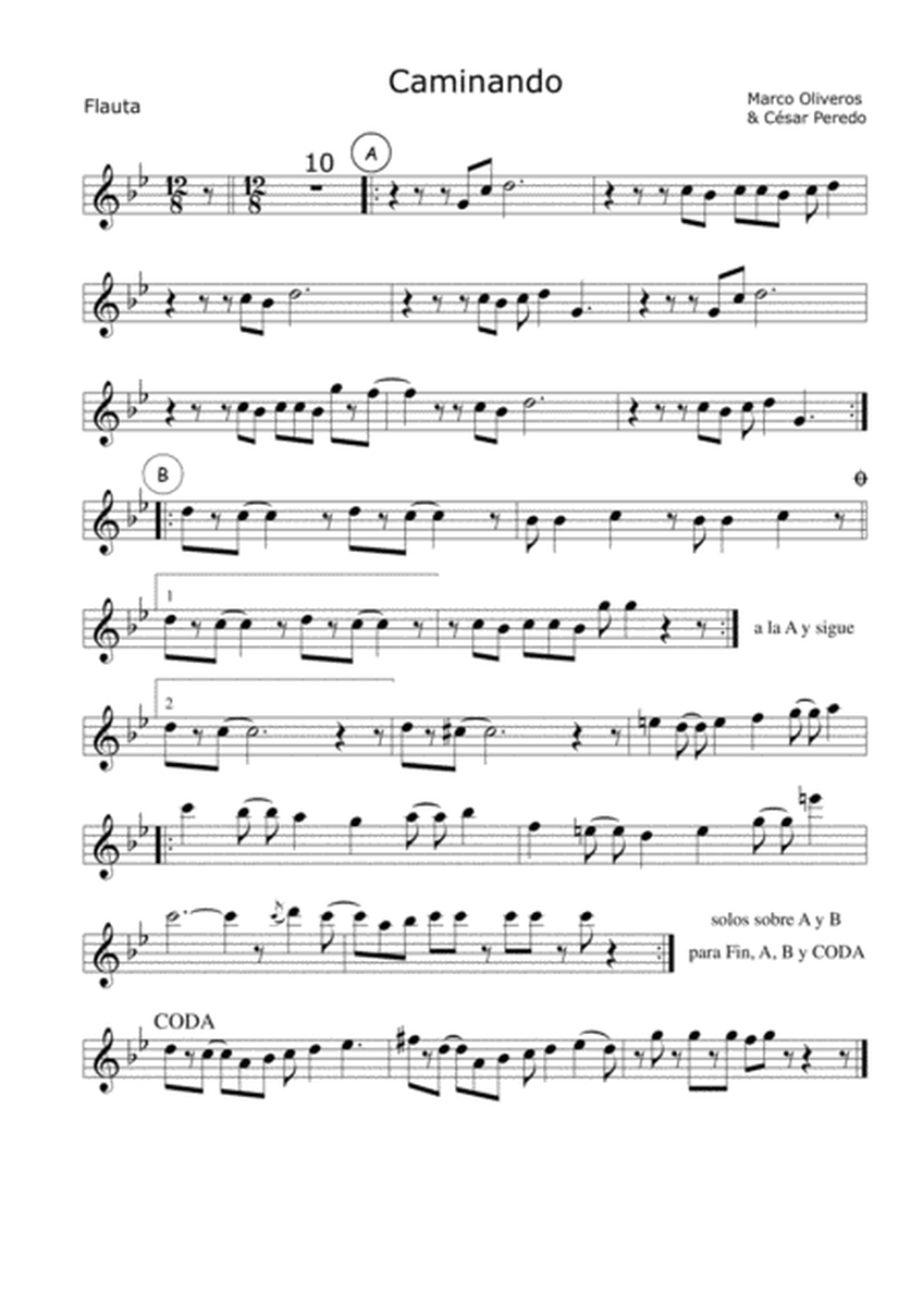 Caminando for flute and jazz combo - afroperuvian jazz - Parte de flauta y transcripción del solo image number null