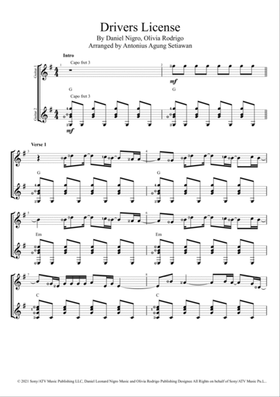 Drivers License Electric Guitar scores gallery preview page 1