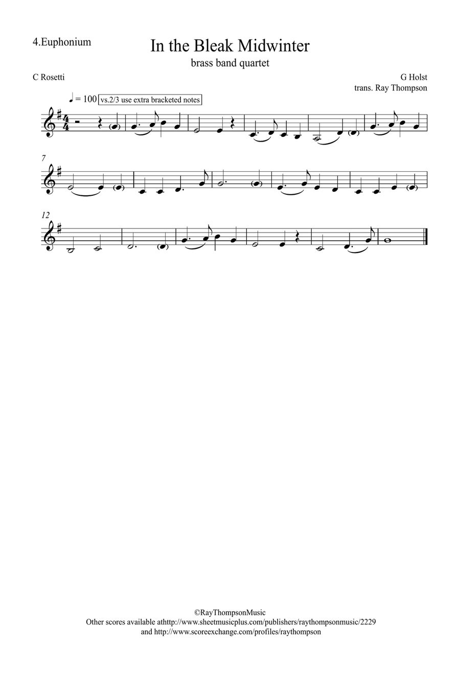 Holst: In the Bleak Midwinter - brass band quartet (treble clef) Brass Quartet scores gallery preview page 6