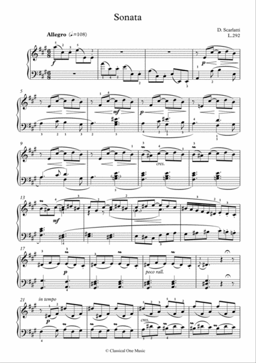 Scarlatti-Sonata in A-Major L.292 K.457(piano) Piano Solo scores gallery preview page 2