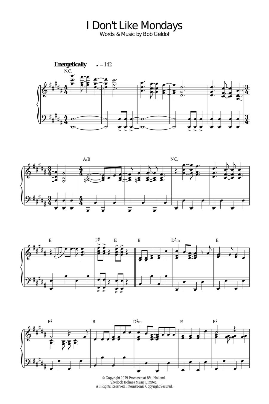 I Don't Like Mondays I Don't Like Mondays Piano Solo scores gallery preview page 1