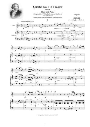 Beethoven - Quartet No.1 in F major Op.18 for Flute and Piano - Score and Part