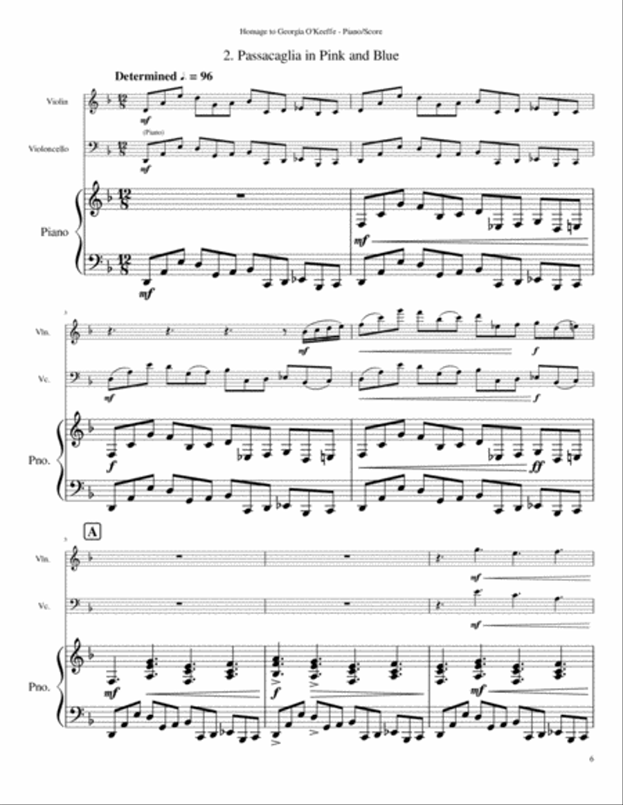 Homage to Georgia O'Keeffe (arr. for Violin, Cello & Piano - includes substitute parts for Viola) Piano Trio scores gallery preview page 6
