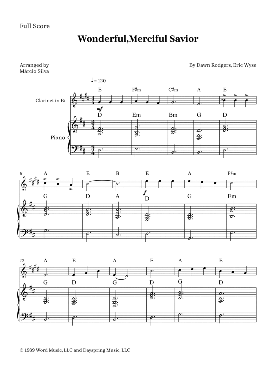 Wonderful, Merciful Savior B-Flat Clarinet scores gallery preview page 1