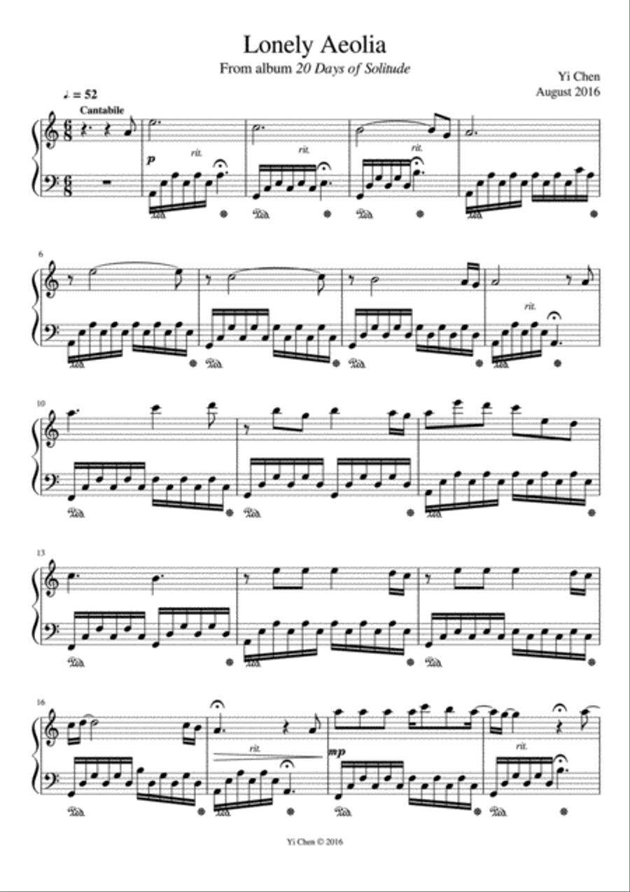 Lonely Aeolia Piano Solo scores gallery preview page 1