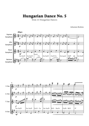 Book cover for Hungarian Dance No. 5 by Brahms for Saxophone Quartet