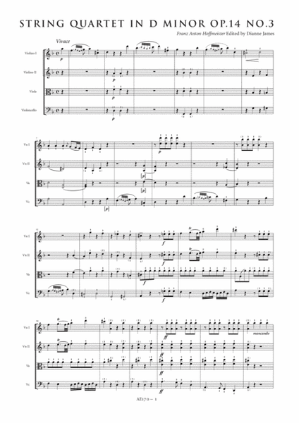 String Quartet in D minor, Op. 14, No. 3 - Score Only