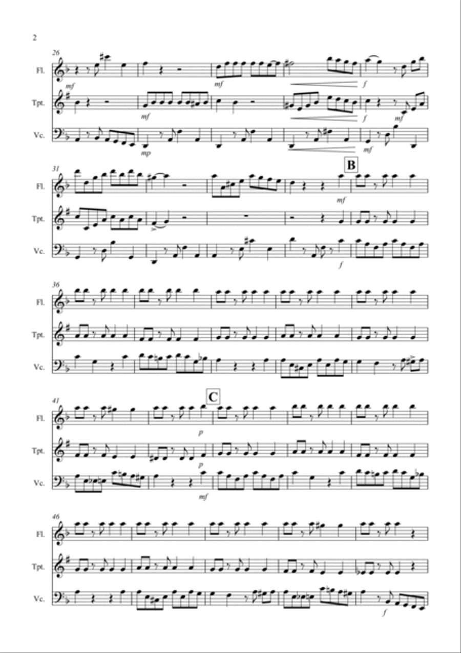 Tango a Trios for Flute, Trumpet and Cello Trio Small Ensemble scores gallery preview page 2