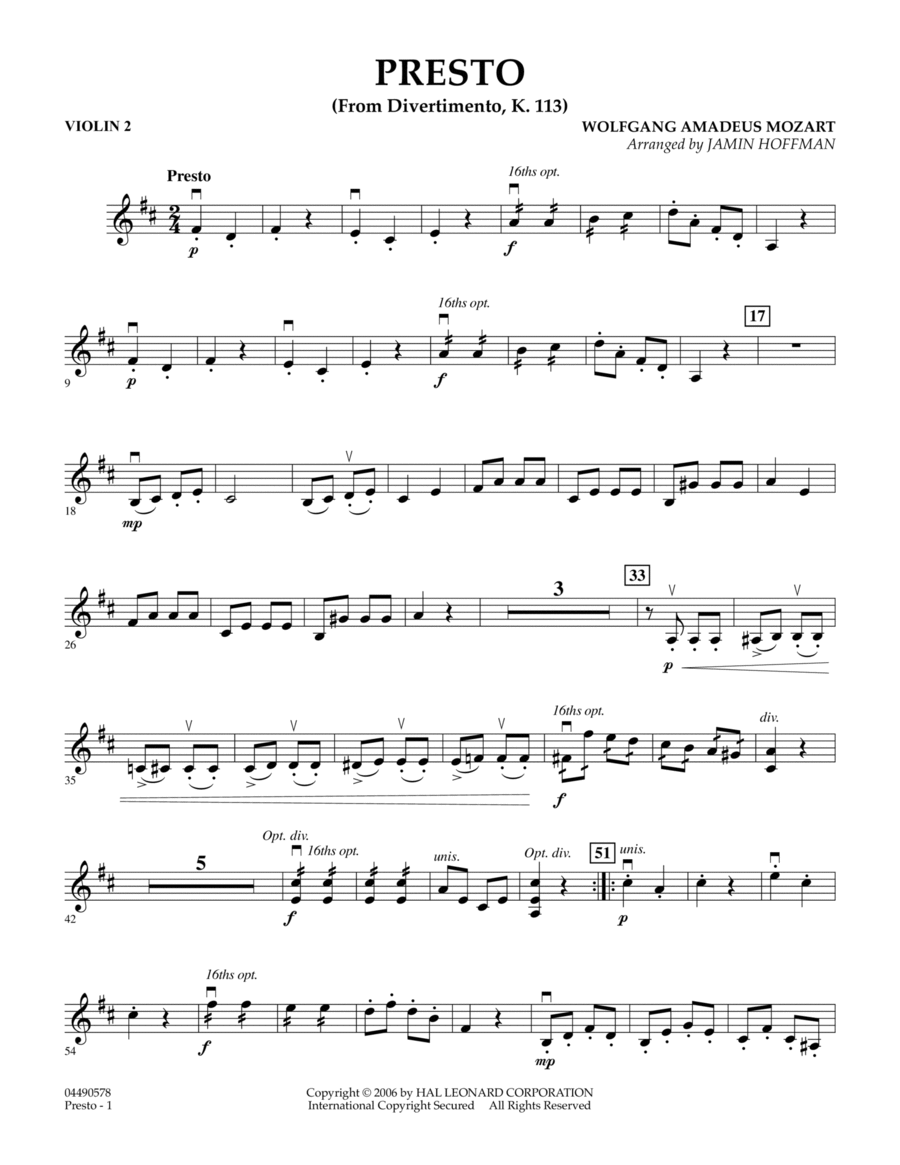 Presto (from Divertimento, K.113) - Violin 2