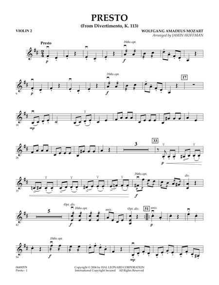 Presto (from Divertimento, K.113) - Violin 2