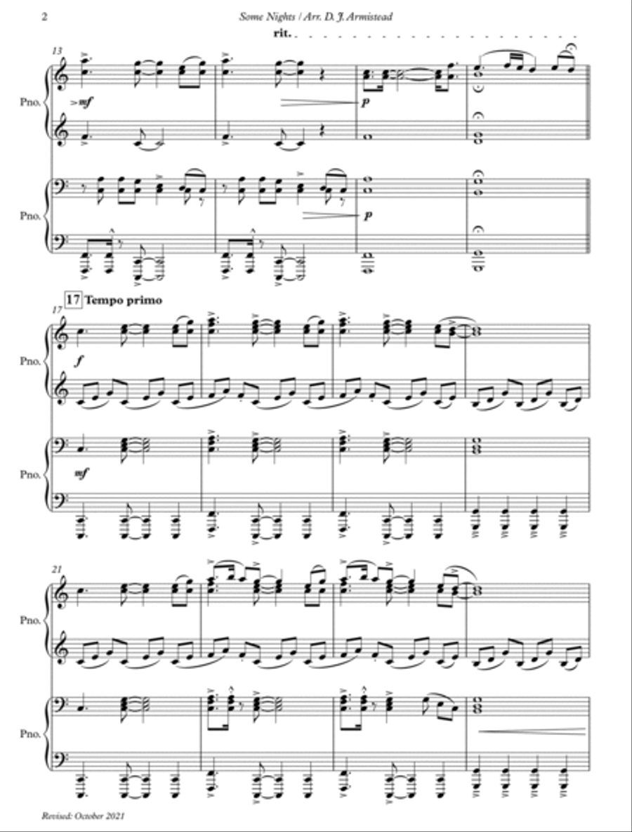 Some Nights 1 Piano, 4-Hands scores gallery preview page 2