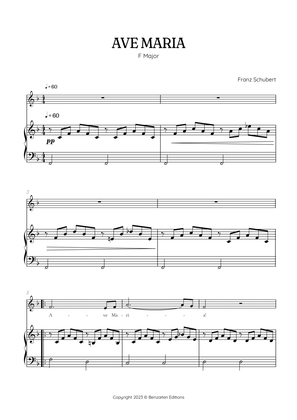 Book cover for Schubert Ave Maria in F Major • soprano sheet music with easy piano accompaniment