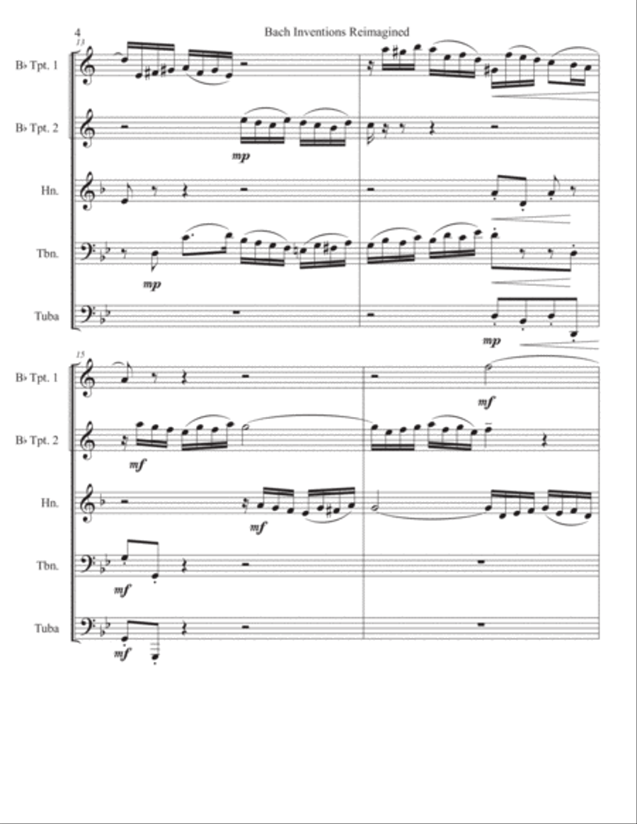 Bach Invention Reimagined #1 Brass Ensemble scores gallery preview page 4
