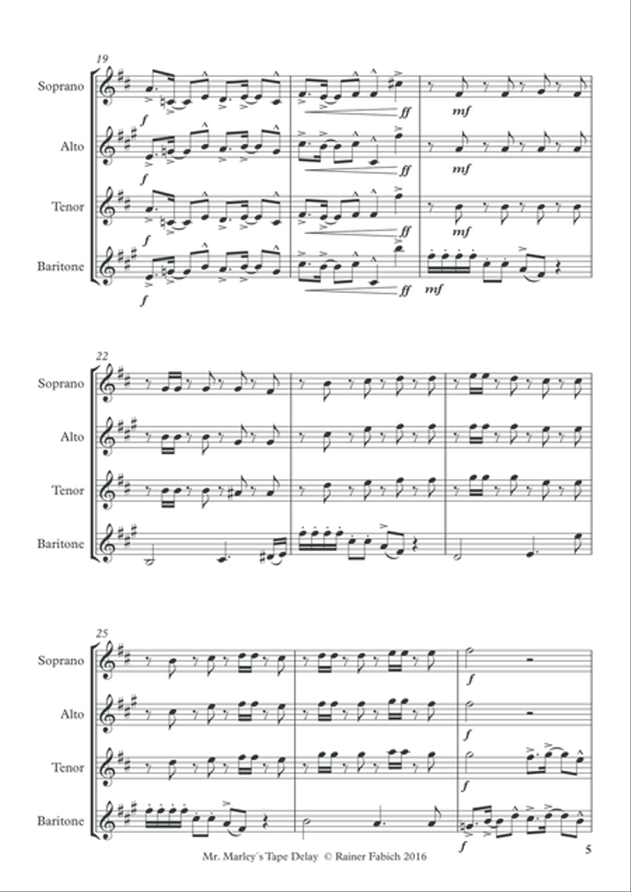 MR MARLEY`s TAPE DELAY - Reggae for Saxophone Quartet Saxophone Quartet scores gallery preview page 5