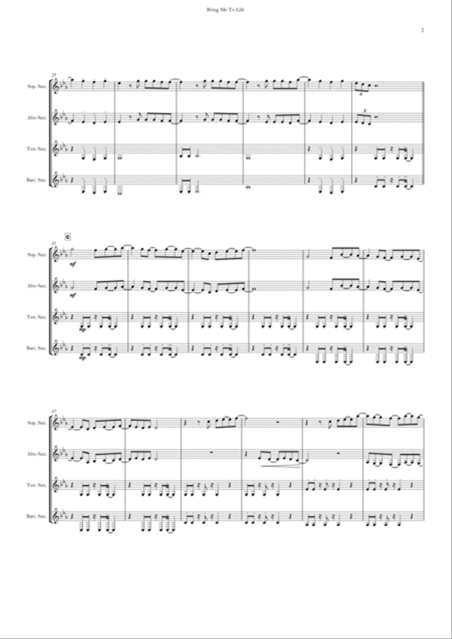 Bring Me To Life Saxophone Quartet scores gallery preview page 2