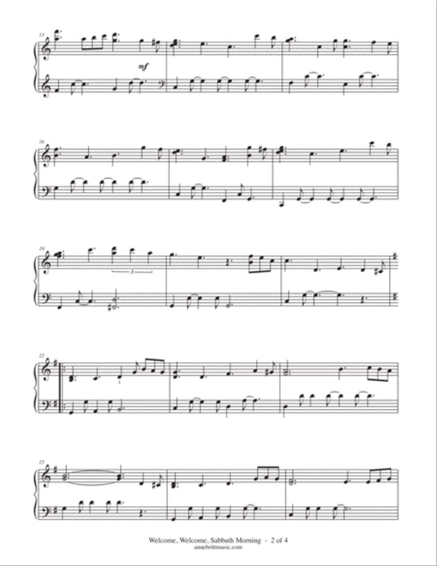 Welcome, Welcome, Sabbath Morning (early intermediate piano solo) Piano Solo scores gallery preview page 2