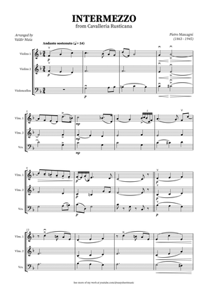 Intermezzo from Cavalleria Rusticana for String Trio in F Major (violin I, violin II, cello)