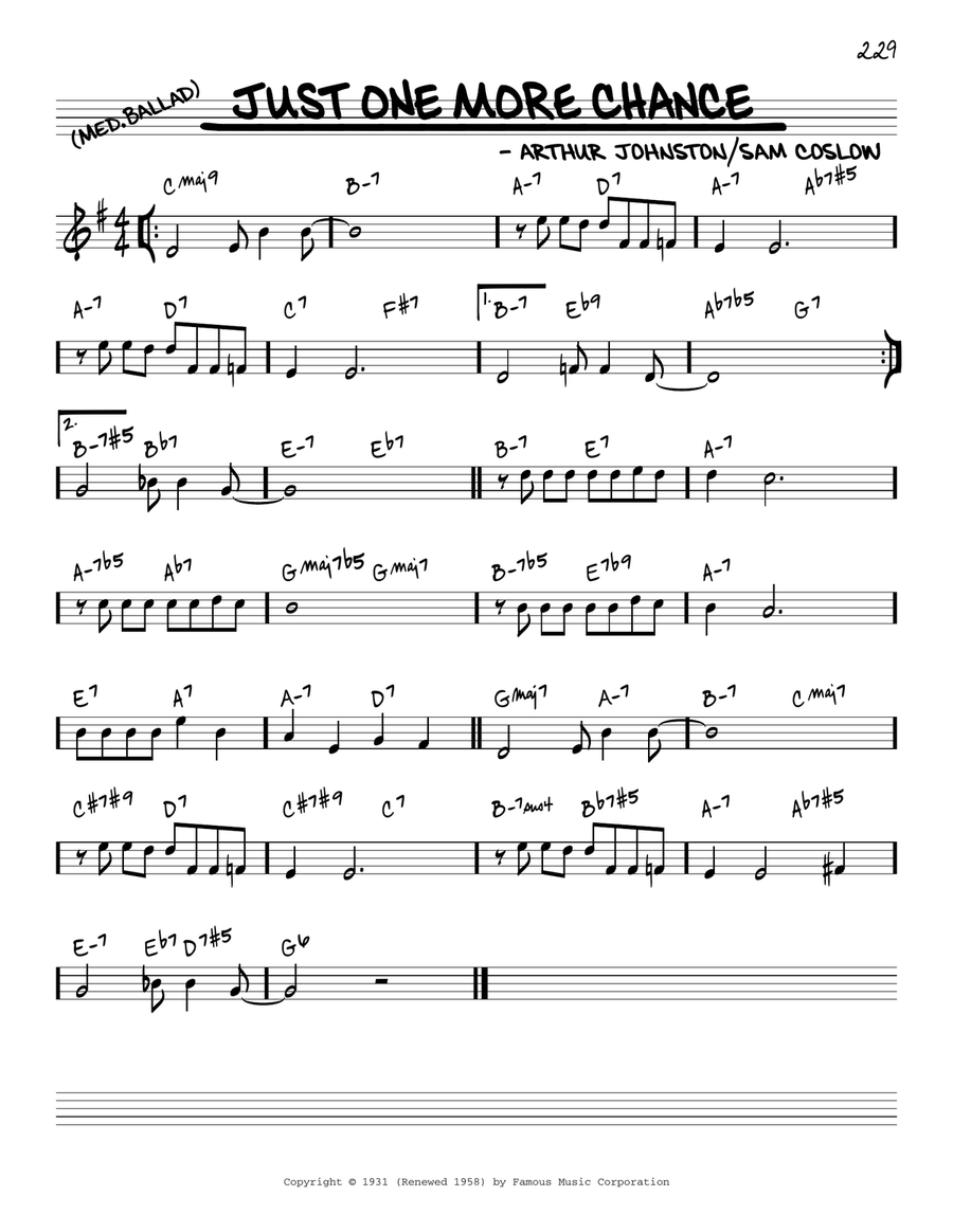 Just One More Chance [Reharmonized version] (arr. Jack Grassel) Piano scores gallery preview page 1