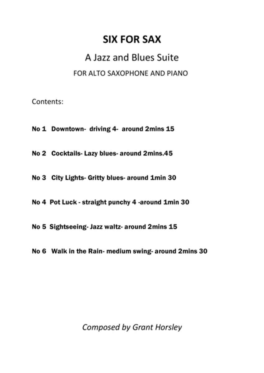 "Six for Sax" For Alto Sax and Piano. A Jazz and Blues Suite. Complete Album image number null