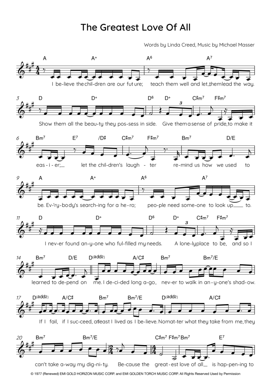 The Greatest Love Of All School and Community scores gallery preview page 1