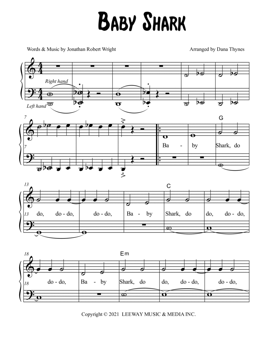 Baby Shark Easy Piano scores gallery preview page 1