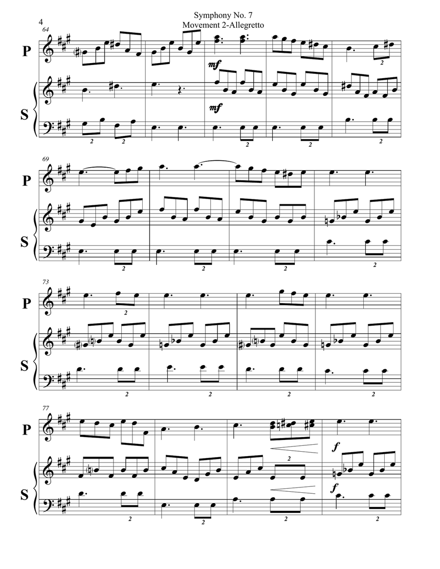 Beethoven Symphony No.7, Movement 2, Allegretto-Carillon Duet Small Ensemble scores gallery preview page 4