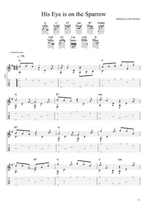 His Eye Is On the Sparrow (Solo Fingerstyle Guitar Tab)