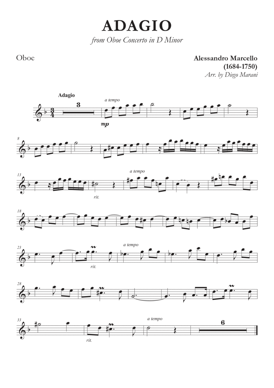 Marcello's Adagio for Oboe and Piano Piano scores gallery preview page 1