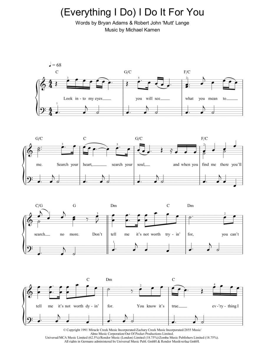 (Everything I Do) I Do It For You Easy Piano scores gallery preview page 1
