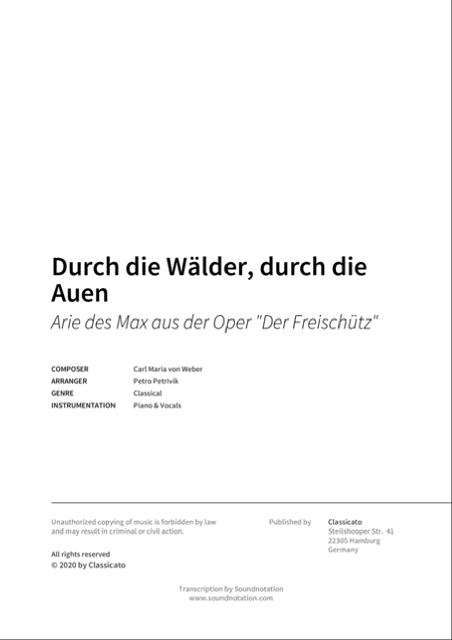 Durch die Walder, durch die Auen Piano, Vocal, Guitar scores gallery preview page 2