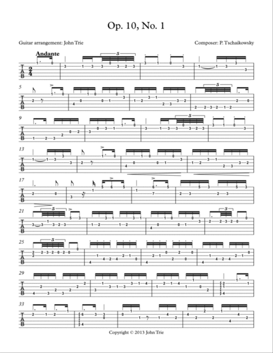 Opus 10, No. 1 - tab Acoustic Guitar scores gallery preview page 2