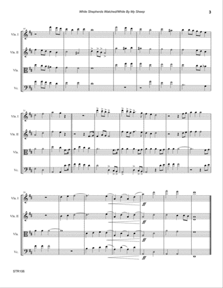WHILE SHEPHERDS WATCHED/WHILE BY MY SHEEP - unaccompanied STRING QUARTET (or 3 Violins & Cello) String Quartet scores gallery preview page 3