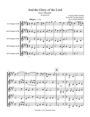 Book cover for And the Glory of the Lord (from "Messiah") (G) (Trumpet Quintet)