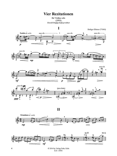 Vier Rezitationen für Violine solo (1993)