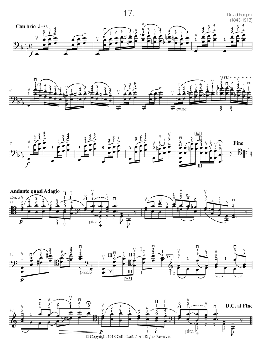 Popper (arr. Richard Aaron): Op. 73, Etude #17 Cello Solo scores gallery preview page 2