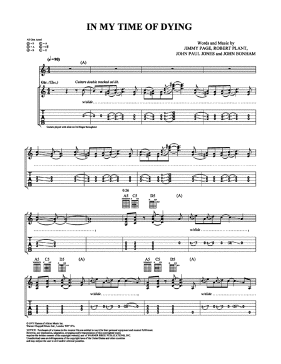 In My Time Of Dying Electric Guitar scores gallery preview page 1